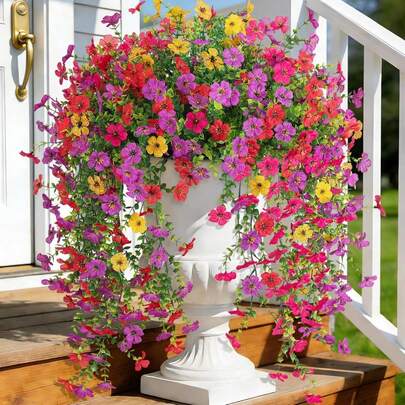 8 Pcs Artificial Hanging Violet Bouquets For Outdoor Decor, UV-Resistant Artificial Flowers, Suitable For Porch, Garden, Balcony, Courtyard, And Home Decor