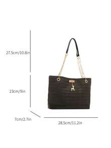 1pc Deer Decor Woven Paper Large Capacity Tote Bag, Suitable For Women's Daily And Beach Use In Spring/Summer - Black - View 2