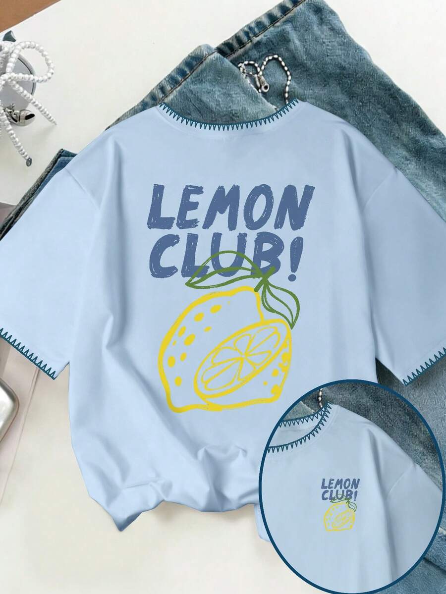 Áo thun thời trang nữ cỡ lớn, mềm mại và thoáng khí, phù hợp cho mùa hè và mùa xuân, mặc thường ngày, đi nghỉ mát, mặc hàng ngày - Áo thun in họa tiết dáng regular cỡ lớn dành cho nữ. - Xanh da trời - Xem 1