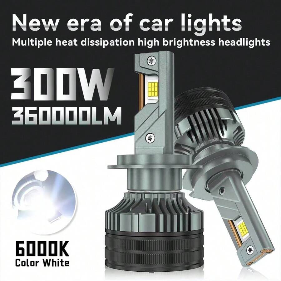 HYNBYZJ 2pcs H7 H11 LED Headlight Bulbs Canbus Light H4 H9 HB3 HB4 H1 6000K High Power 300W 360000LM 9005 9006 Super Bright LED Headlight Bulb 12V