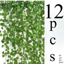 12 Pieces Artificial Ivy Leaf Garlands In Permanent Green, 3D Synthetic Green Vine Hanging Decoration, Plastic Plant Wreath For Indoor/Outdoor Use, Home, Garden, Wedding, Baby Shower, Housewarming - No Electricity Required Gift For Birthday, Graduation, Garden Decoration, Outdoor Plant, Gardening, Artificial Flowers - 12 Pieces - View 12