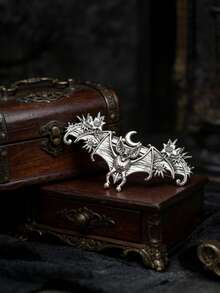 1pc Metal Wolf Head Totem Spring Clip Hair Accessory, Retro Silver Electroplated Ponytail Clip - Silver - View 5