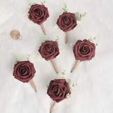 6件套男士玫瑰桉树胸花，适合新郎及伴郎，适用于婚礼、周年纪念、返校节、秋季乡村婚礼 - 玫瑰 - 查看 24