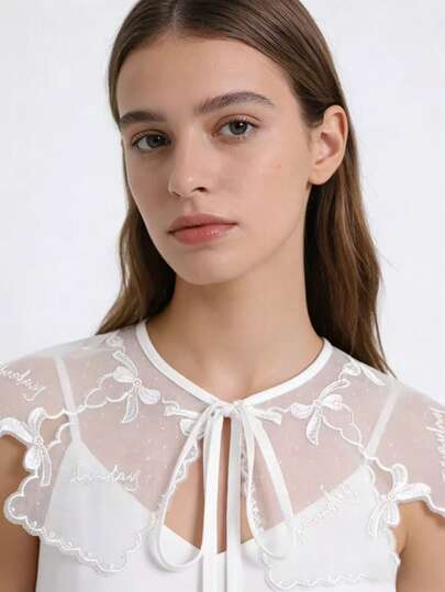  1 Pc Crochet Hollow Lace Fake Collar Shawl, Versatile Fake Collar Shawl Clothing Accessories Suitable For Matching And Dressing