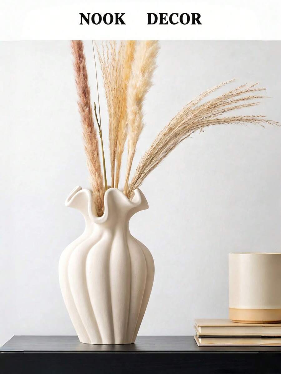 1pc Nordic Minimalist White Pleated Flower Vase, Suitable For Living Room And Bedroom Home Decor - Multicolor - View 1