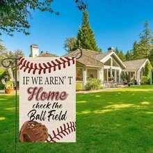 Au cas où nous ne serions pas là, veuillez regarder le terrain de baseball. Ce drapeau de jardin, mesurant 12 x 18 pouces et présentant un design humoristique pour les passionnés de sports, est parfait pour les fans de baseball et de softball comme décoration extérieure - A - Voir 2