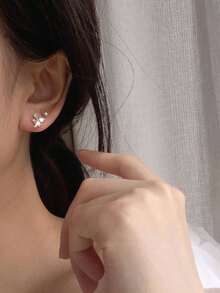1 Pair Luxury S925 Sterling Silver Zirconia Flower Stud Earrings, Fashion Jewelry Gift For Women, Suitable For Wedding, Party, Holiday - Flower 2 - View 4