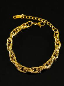 MECYLIFE 1pc Personalized Chain Bracelet, Stainless Steel Adjustable Layered Bracelet For Daily Wear - Yellow Gold - View 7