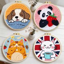 Kit de bordado de aguja de perforación DIY, adecuado para principiantes, incluye aguja de perforación, hilo, instrucciones, aro de bordado y tela preimpresa con patrones de gato, panda y perro, conjunto de manualidades creativas para decoración de pared del hogar y regalos, kit de bordado de aguja de perforación plana 2D/kit de inicio/kit divertido, 20X20cm (7.87X7.87 pulgadas) - 20 x 20 cm - Ver 12