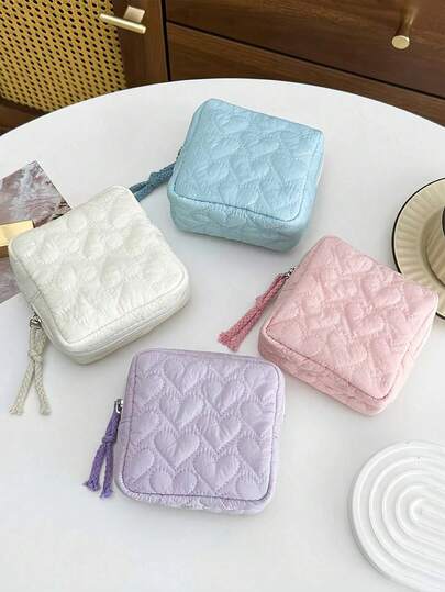 Bolsa de almacenamiento de toallas sanitarias de colores, organizador de toallas sanitarias rosas lindas, bolsa de estilo minimalista de gran capacidad y portátil, perfecta para guardar toallas sanitarias, forros y tampones, ideal para uso diario y salidas, también se puede usar como bolsa de cosméticos a rayas para lápices labiales y artículos pequeños, artículo de viaje y escuela esencial para niñas y mujeres, accesorio de vacaciones y viajes imprescindible, organizador diario compacto y ligero