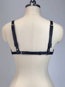 1件装女士皮革性感笼式胸罩吊带，时尚吊带性感内衣及内衣配件 - 黑色 - 查看 5