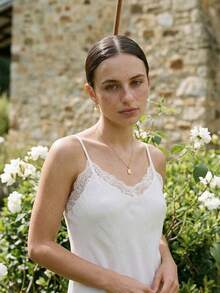 Offvia Sexy Lace-Panel Women's Nightgown Lightweight Loungewear Backless Adjustable Straps Halter Nightdress - White - View 3