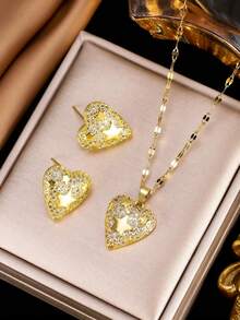 Conjunto de collar y aretes con colgante en forma de estrella geométrica, de diseño elegante, minimalista y creativo, adecuado para viajes y uso diario (empaquetado en bolsa de OPP) - dorado - Ver 2