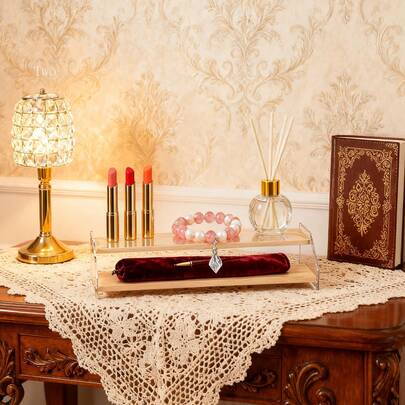 1个亚克力带木底座展示架，2/3/4/5层手工阶梯式置物架，桌面梯形架，9.84英寸，手镯、首饰、耳环、娃娃展示架，适用于房间、商店和办公桌收纳，浪漫礼物之选