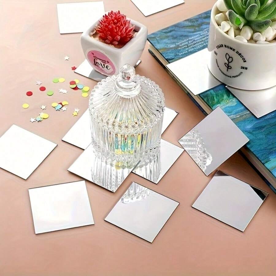 10pcs 3 Inch X 3 Inch Mini Square Acrylic Mirror Stickers, Suitable For DIY Crafts - Multicolor - View 1