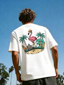 Men Tropical & Flamingo Print Tee - White - View 5