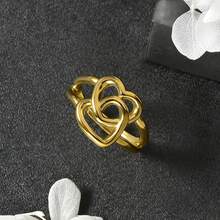 1 chiếc nhẫn hai lớp hình trái tim đan lát mạ vàng 18K, có thể điều chỉnh kích cỡ, thiết kế lãng mạn và thanh lịch, phù hợp cho nữ giới đeo hàng ngày, đi học, hẹn hò, cũng có thể làm quà tặng cho bạn bè hoặc người yêu. - vàng 2 - Xem 1