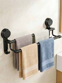 Giá treo khăn hai tầng gắn tường không cần khoan, có giác hút - Thanh treo khăn phòng tắm màu đen chắc chắn, tiết kiệm không gian, đựng được khăn tắm, áo choàng và dép (Lắp đặt dễ dàng, thiết kế hiện đại) - Nhiều màu - Xem 1