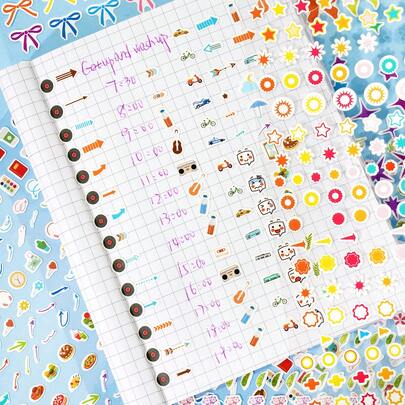 Deco Cutting Stickers, Mini Small Stickers, Cartoon Mini Pattern Stationery DIY Materials, Mini Efficiency Sticker Set (Suitable For Planners) - Home, Work, Study, Housework, Daily To-Do, Budget, Family, Memo, Diary, Planner Stickers, Colorful Removable Stickers, Personalized Stickers, Small Nose Stickers Scrapbook Supplies Funny Stickers