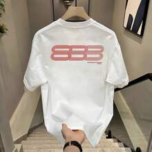 Nueva camiseta popular de manga corta para hombre, de algodón puro de alta calidad, estilo urbano americano de verano, moderna y elegante, holgada y casual para jóvenes. - [Tres 888 antes y después] Negro - Ver 5