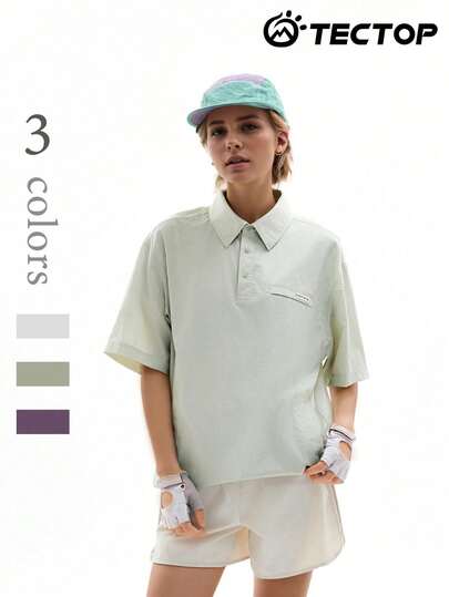 TECTOP Áo polo nữ mùa hè, thoáng khí và mát mẻ, thích hợp cho các hoạt động ngoài trời như chơi golf, chạy bộ, tay ngắn với túi bên hông để đựng đồ.