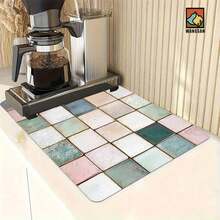 1pc Checkered Pattern Tableware Drying Mat, Coffee Machine Mat, Washing Machine Mat, Table Mat, Polyester Material, Suitable For Kitchen, Dining Room, Living Room, Can Be Given As A Gift - Multicolor - View 2