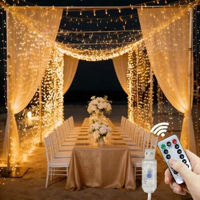 Đèn rèm LED trang trí ngày lễ, 8 chế độ nhấp nháy với điều khiển từ xa, đèn dây cổ tích lãng mạn chạy bằng USB, thích hợp trang trí đám cưới, phòng ngủ, cửa sổ, tường, sân khấu. Thích hợp cho tiệc độc thân, sinh nhật, cầu hôn, đám cưới, tiệc tùng, đèn treo trang trí tạo không khí ấm cúng.