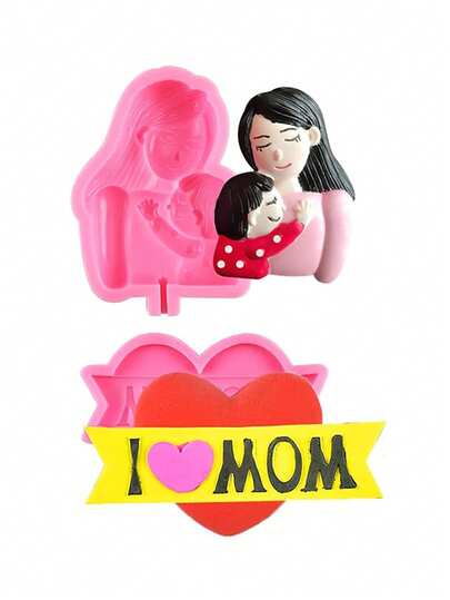 1 pieza Molde de silicona con forma de abrazo entre madre e hijo para hacer dulces del Día de la Madre, molde de silicona con la frase "Te amo mamá", molde de silicona para decoración de pasteles y suministros de repostería para el Día de la Madre