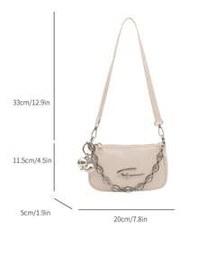 TAYA Grunge Punk Fashionable Women's Square Crossbody Bag, PU Material, Metal Star Decor, Chain Strap, Ball Decor, Y2K Metallic Vibe, Suitable For Daily Use, Work Commute, Gift For Friends, Holiday, Ladies Shoulder Bag - White - View 7