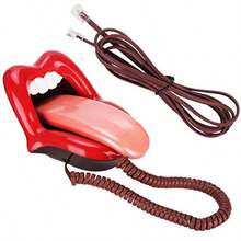 Sanpyl Teléfono novedoso Multifuncional Rojo Grande con Forma de Lengua teléfono Escritorio teléfono Antiguo teléfono Fijo decoración Antigua teléfono para Oficina en casa - Rojo - Ver 8