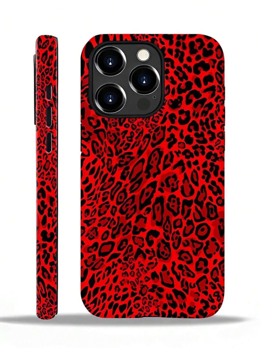 Red-Black Leopard Print Two-In-One Matte Texture Phone Case Suitable For Compatible With Iphone17,16, 15, 14, 13, 12, 11, PRO MAX,PLUS, , Galaxy S21/22/23/24/25 Ultra/FE+,NOTE20 Ultra,A71/56/55/54/53/52/36/34/26/25/23/16/15/14/13/06 - 彩色 - 查看 1