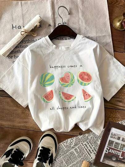 Women's% Cotton Short Sleeve-Shirt, white shirt, summer outfits, plus size women clothes, summer tops, beach outfits, vacation outfits women, summer clothes, spring /summer outfits women, graphics woman shirts, Graphic Tees Women, Vacation Outfits Women, tops, Ladies Shirts, funny shirts, streetwear, summer vacation outfits, watermelon print casual round neck graphic tee summer