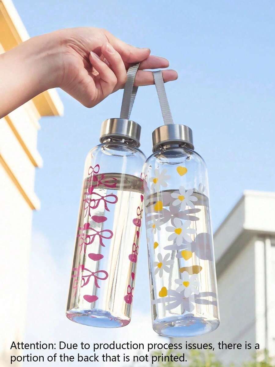 三种尺寸可重复使用的硼硅酸盐玻璃水瓶，带盖和提手，防漏，适用于运动、露营和办公用途