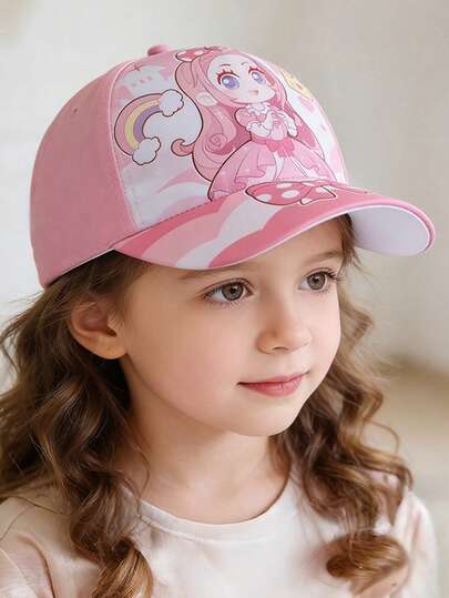 1pc Kids Cartoon Girl Sun Hat, Girls' Breathable Versatile Sunhat For Outdoor, Suitable For 3-7 Years Old, Spring/Summer