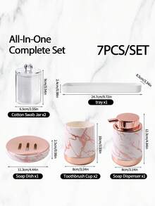 1/4/7 piezas Dispensador de jabón líquido de baño con textura de mármol, bomba de jabón dorada, botella de lavado de manos de cocina de cerámica con textura de mármol, botellas dispensadoras de jabón líquido con bomba - Versión de mármol - Ver 3