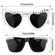1/2pcs/Set Vintage Style Groom & Bride Heart Shaped Glasses Set - Suitable For Black & White Wedding Party, Bridal Shower Gifts, Couple Photo Props, Romantic Event Essentials - Multicolor - View 26