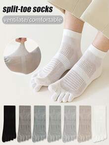 1/2/3/6 Pairs Men's Multicolor Toe Socks, Five Finger Socks, Thin Mesh Breathable Fashion Minimalist Versatile Ankle Socks, Suitable For Spring And Summer - Multicolor - View 2