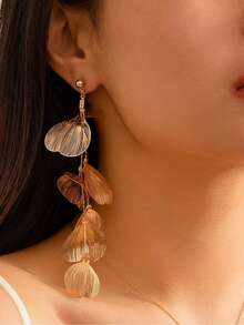 COINBUFF 1pair Elegant Metallic Fish Tail Fringe Long Drop Earrings For Women - Vàng - Xem 7