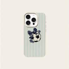 1pc TPU Material Sweet Blue & White Striped Bow Tie Football Pattern Phone Case Compatible With IPhone 17 Pro Max/17/16 Pro Max/15/13/12/11, S20 FE/A15/S24/A55, Note 11/Note 12/Note 13 Pro, Full Coverage Anti-Drop Soft Protective Phone Case - White - View 5