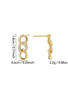 Women's Gold-Plated Chain Hoop Earrings, Fully Embedded With Zirconia Stones, Minimalist Elegant Style, Suitable For Daily Commute And Workwear, An Ideal Gift For Fashion Enthusiasts - Gold - View 4