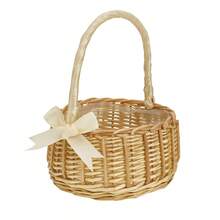 Wood Baskets Woven Hand-Held Wicker Cachepot For Flowers Girl Basket With Handle Wedding Home Decor - A - View 3