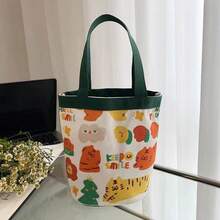 1pc Cute Graffiti Bucket Bag, Printed Cylinder Bag, Canvas Lunch Bag, Hand-Held Lunch Box Bag, Mommy Bag. - Multicolor - View 4