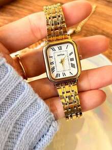 sottas 新款INS风格方形女士腕表，韩式简约优雅罗马数字时尚休闲百搭石英表，轻盈奢华小众钢表带 - 白色 - 查看 6