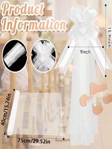 6 Sets Large Wedding Church Chair Aisle Decor Long Satin Bow Tails, White Wedding Car Decor, Wedding Anniversary Party Decoration Big Bow - White Bow Ribbon - View 2