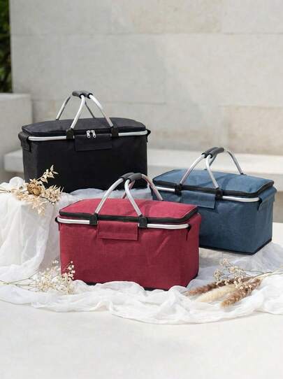 1pc Foldable Picnic Basket With Insulation Foldable And Easy To Store Multifunctional Picnic Bag Suitable As Storage Basket For Outdoor Travel Outdoor Ice Packs And Food Storage