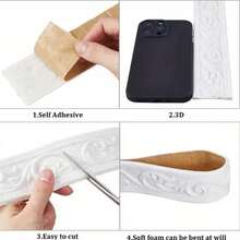 1pc 2.36in X 90.55in 3D Baseboard Wall Sticker, Self-Adhesive Skirting Line Decor Wall Border Trim Sticker, With Easy-Peel Adhesive Base, Decorative Wall Paper Frame, Suitable For Home Baseboards - A - View 6