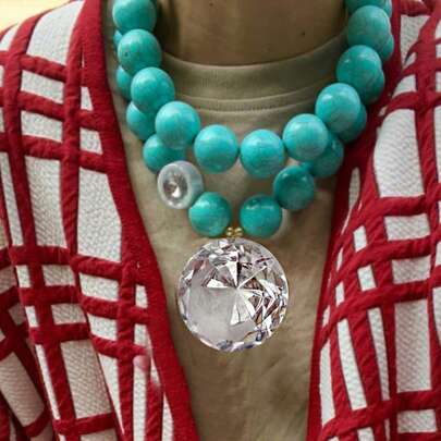 Collar de mujer de varias capas con cuentas y turquesa natural, colgante de moda con piedra de cristal de dinosaurio y gran corazón, cadena de collar hipoalergénica para la clavícula