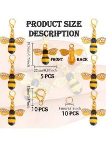 100 pièces - Accessoires porte-clés avec strass brillants en forme d'abeille, comprenant 30 pièces d'abeilles, 35 pièces d'attaches mousquetons, 35 pièces d'anneaux en fer. Convient pour la fabrication de porte-clés DIY, les artisanats sur le thème des abeilles, la décoration de voiture, la décoration de sac, la décoration d'Halloween - Multicolore - Voir 10