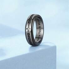 Men's Gothic Punk Cross Spinner Ring, Black Stainless Steel Engraved "Promise You & Myself" Promise Ring, Hip Hop Streetwear Jewelry For Daily Wear - Gun Black - View 3