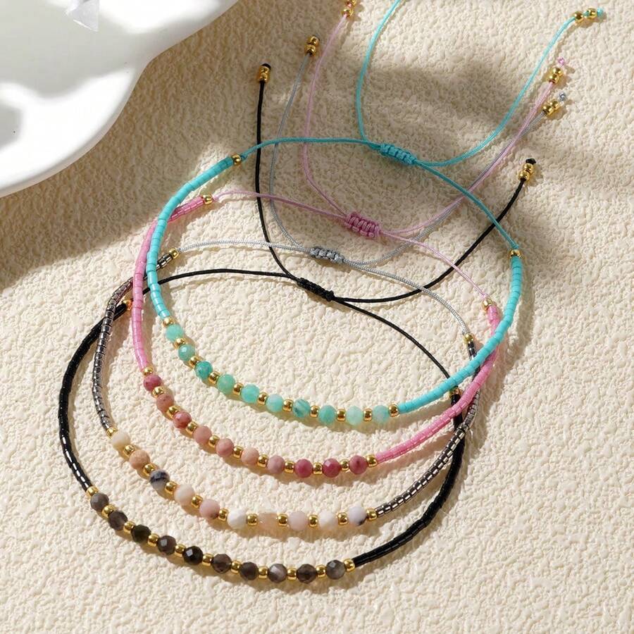 1 chiếc vòng tay đá quý màu hồng thanh lịch, vòng tay hạt cườm màu hồng, vòng tay hạt cườm bạc, vòng tay có thể điều chỉnh, vòng tay nữ có thể đeo nhiều lớp, thích hợp để đeo hàng ngày, quà tặng cho gia đình, bạn bè, người yêu, sinh nhật, ngày lễ. - Nhiều màu - Xem 1